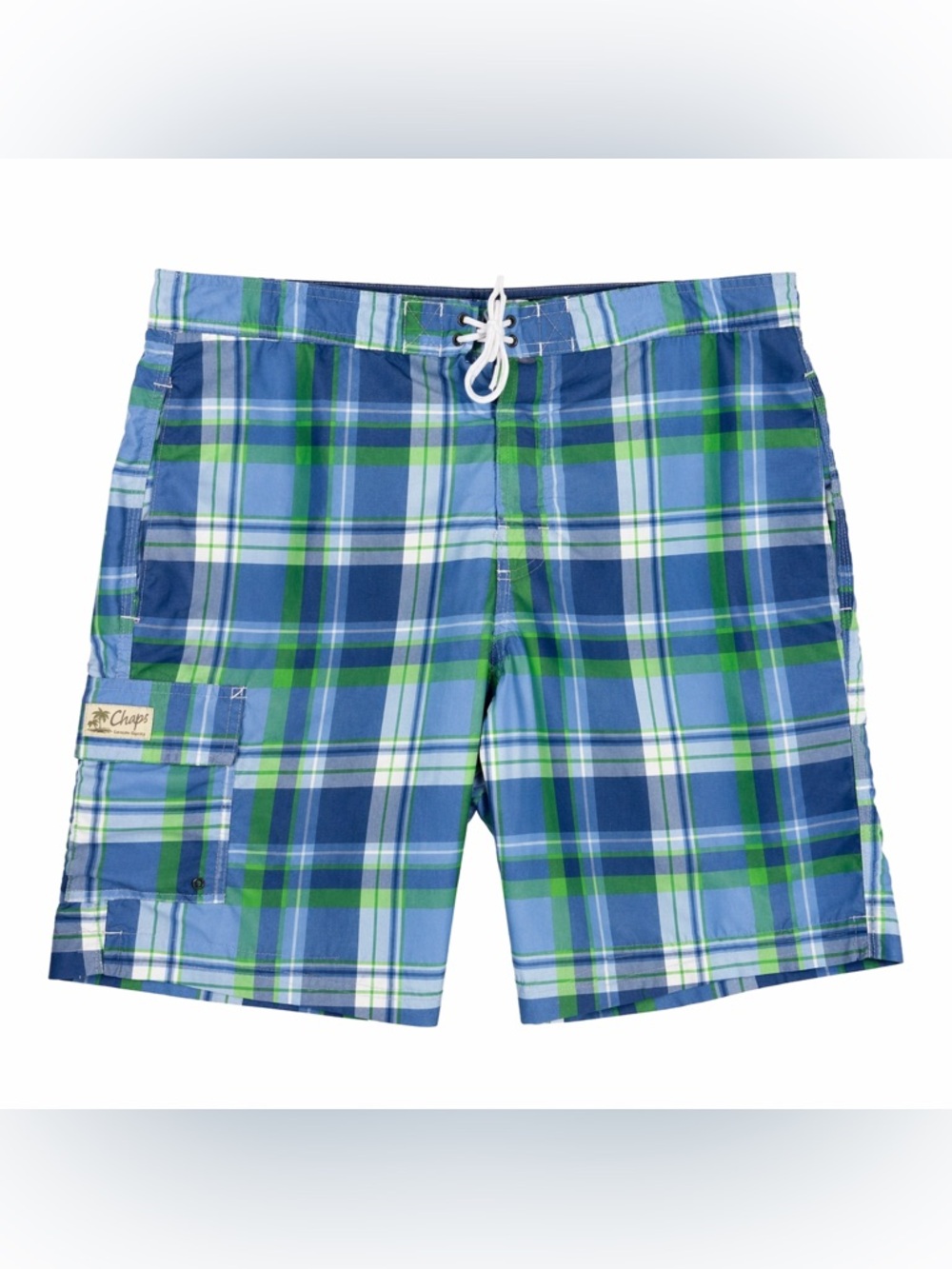 Chaps Ralph Lauren Plaid Swim Trunks XL Blue Green Lined